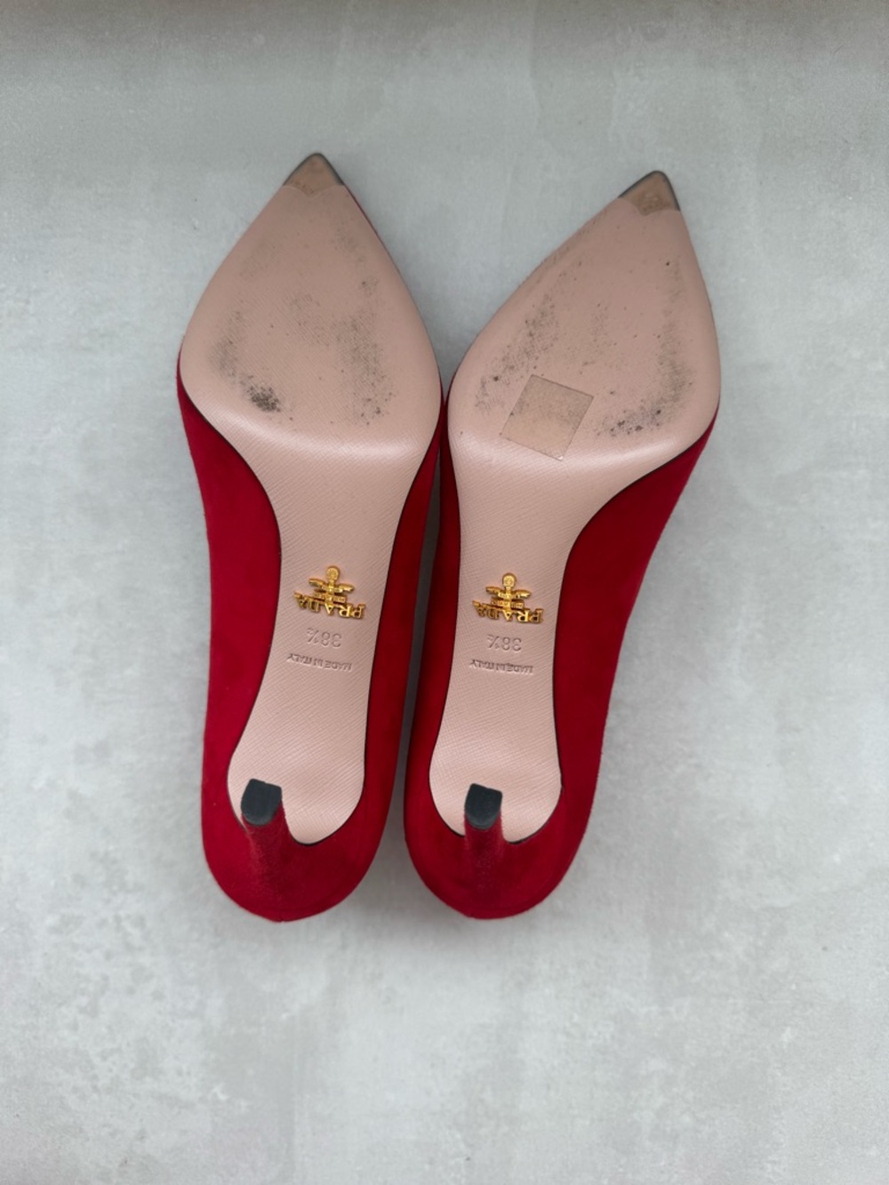 Prada Red Suede Pointed Toe Pumps - Picture 6 of 10